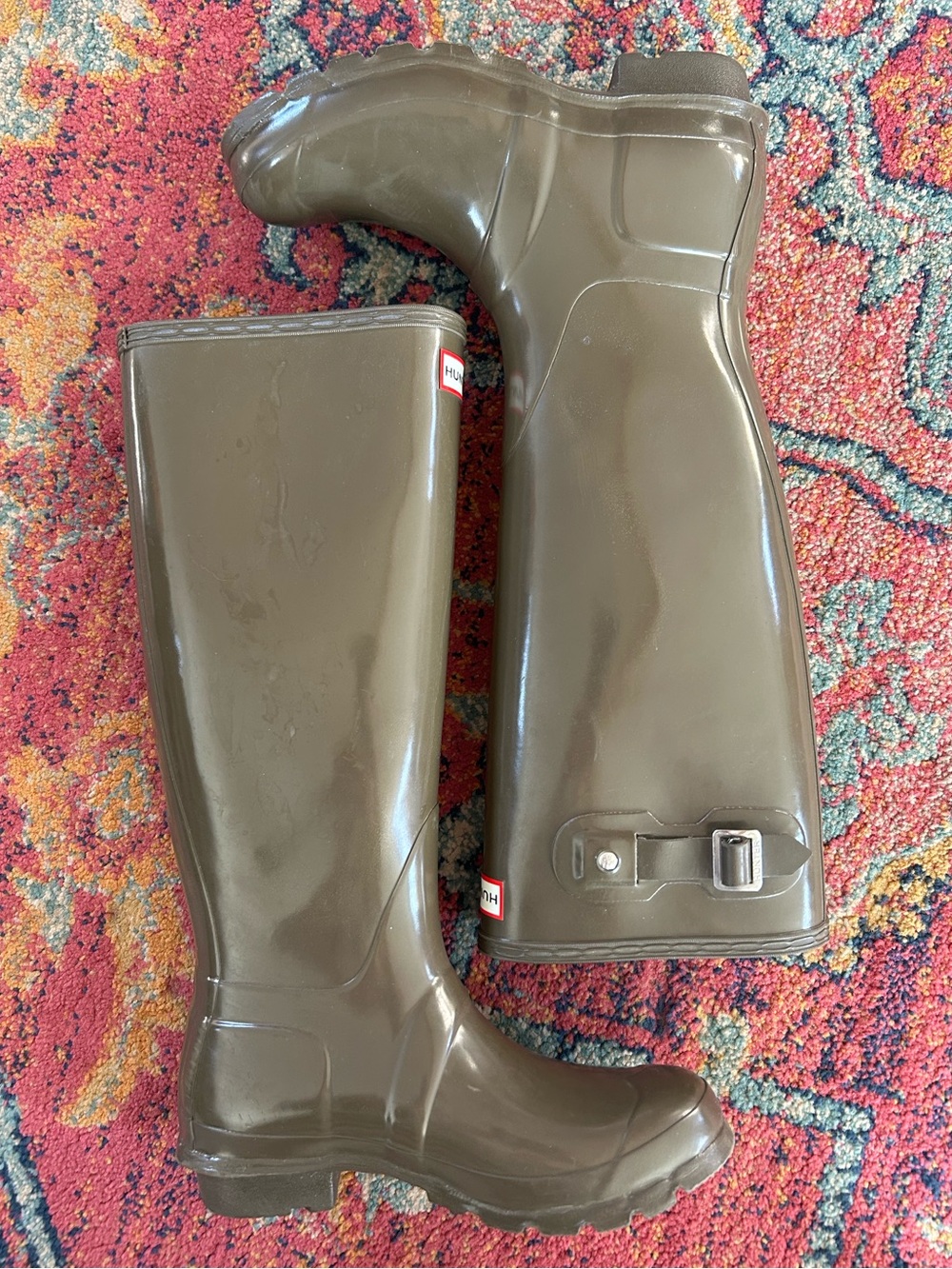 Hunter | Women’s Olive Green Gloss Original Tall Rubber Rain Boots Size 6 - Picture 2 of 14
